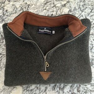 VTG Early Winters 1/2 Zip Medium Army Green Variegated Wool Sweater w/pockets